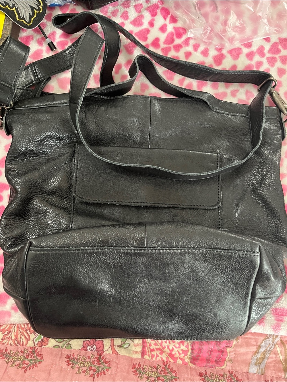 latico Black Leather Shoulder Bag with Front Pocket